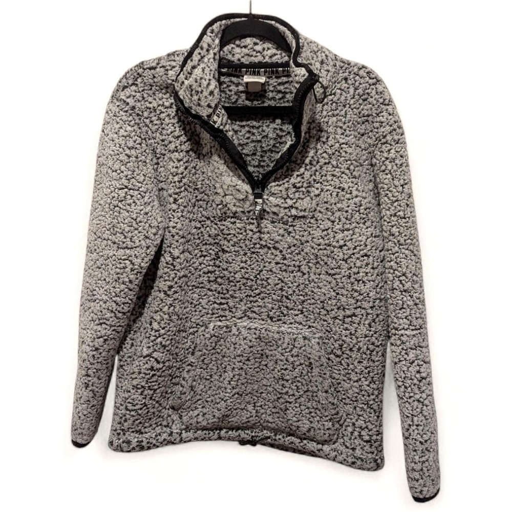 Y2K‎ Cozy Sherpa Quarter Zip Pullover Victoria's Secret PINK Gray XS Cabincore